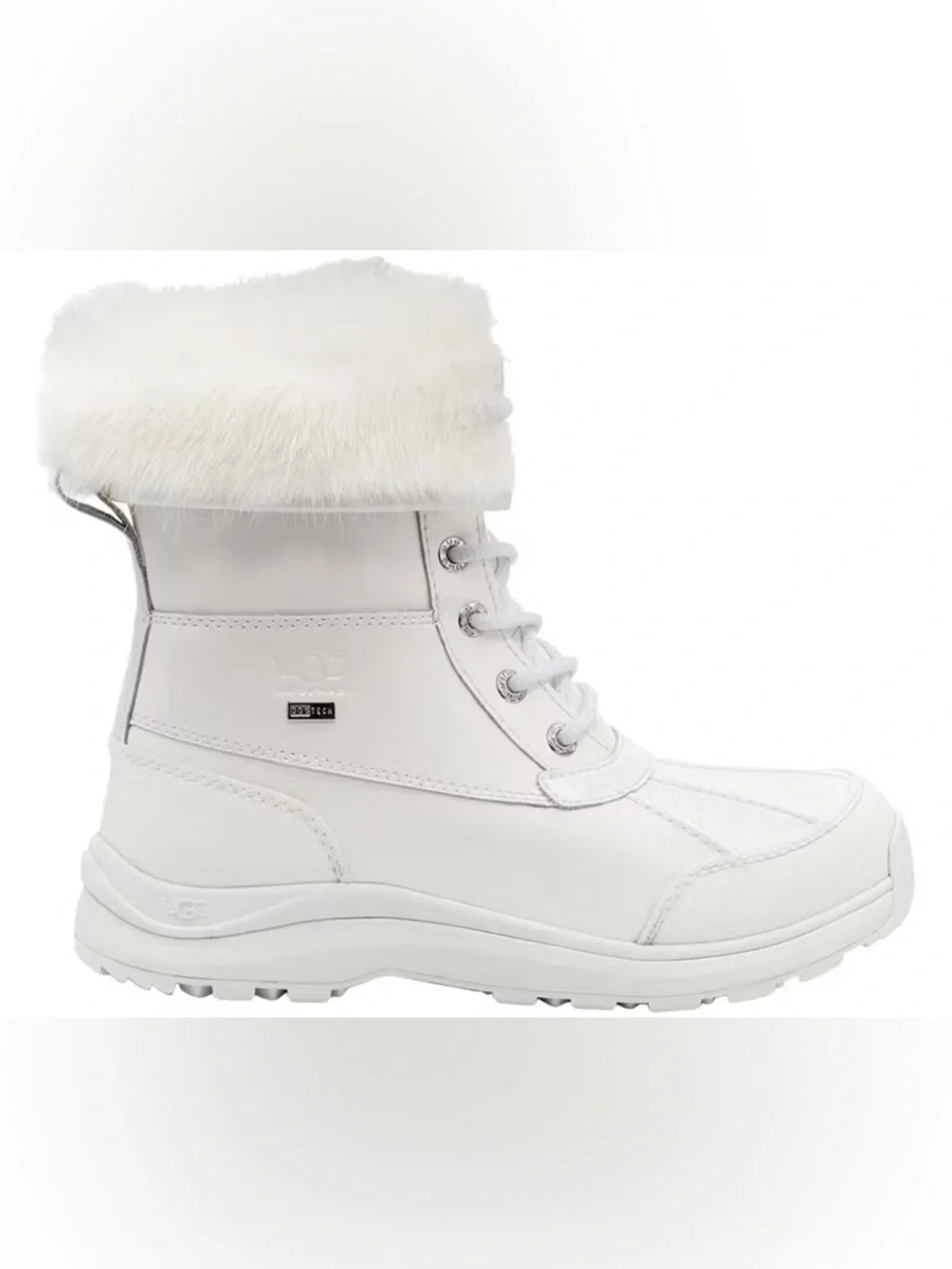 UGG Adirondack lll Patent Boot in All White Lace-Up Winter Ankle Boots | Size 6